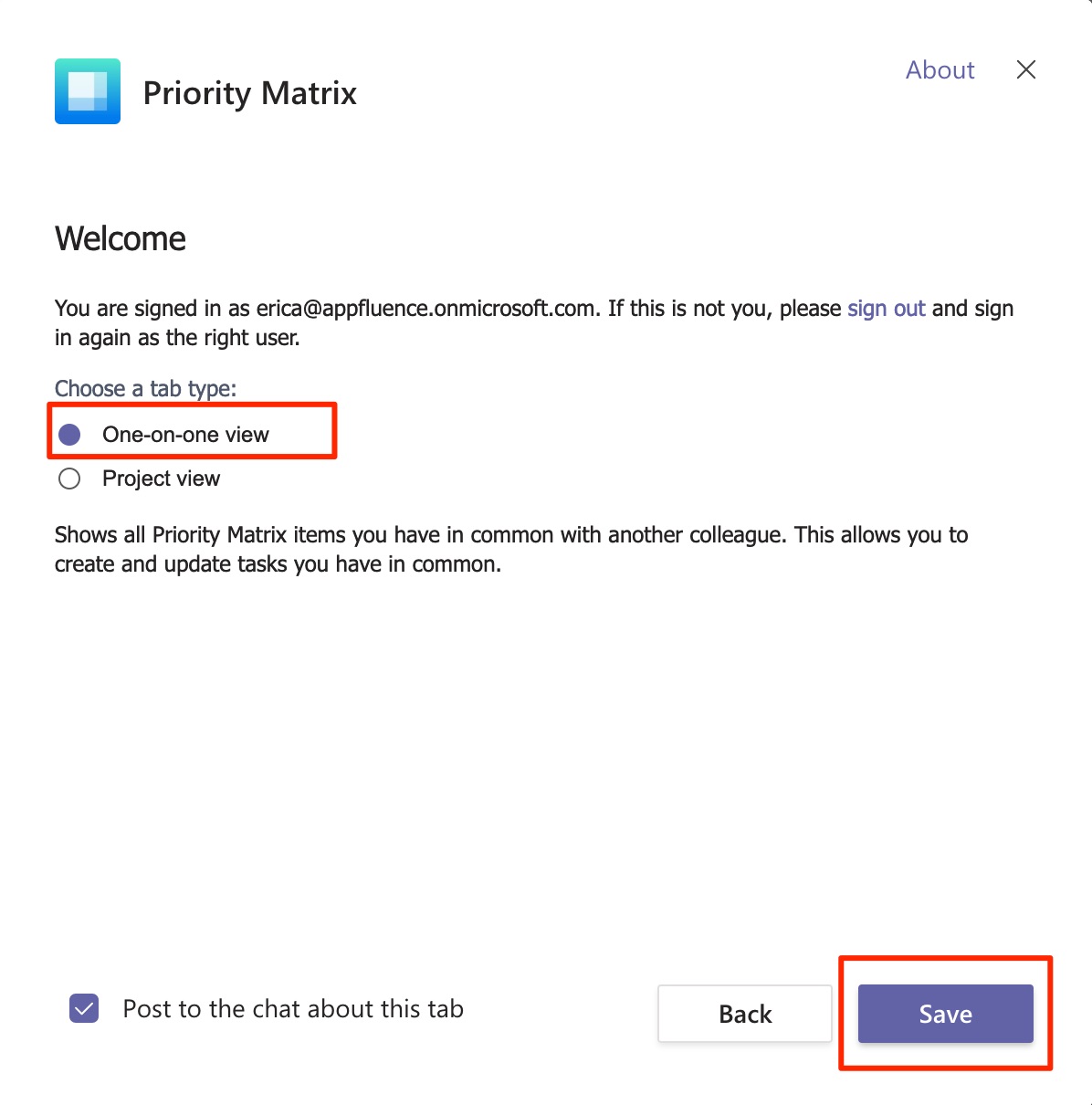 Selecting One-on-one view