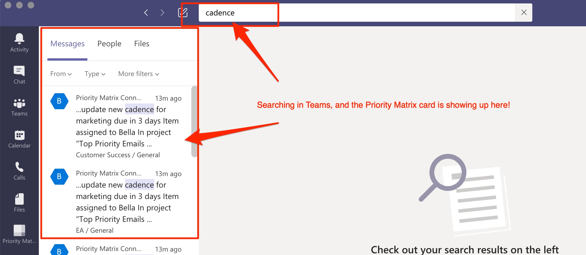 Search for messages from Priority Matrix