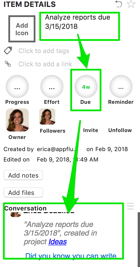 Set Due Date with Item Name
