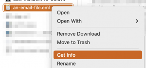 Clicking 'Get Info' on an .eml file to change how to open it