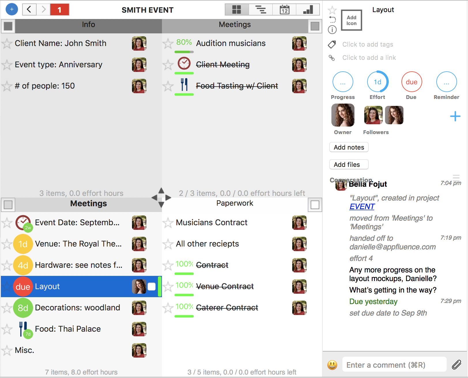 Event Planning keeping track of contractors