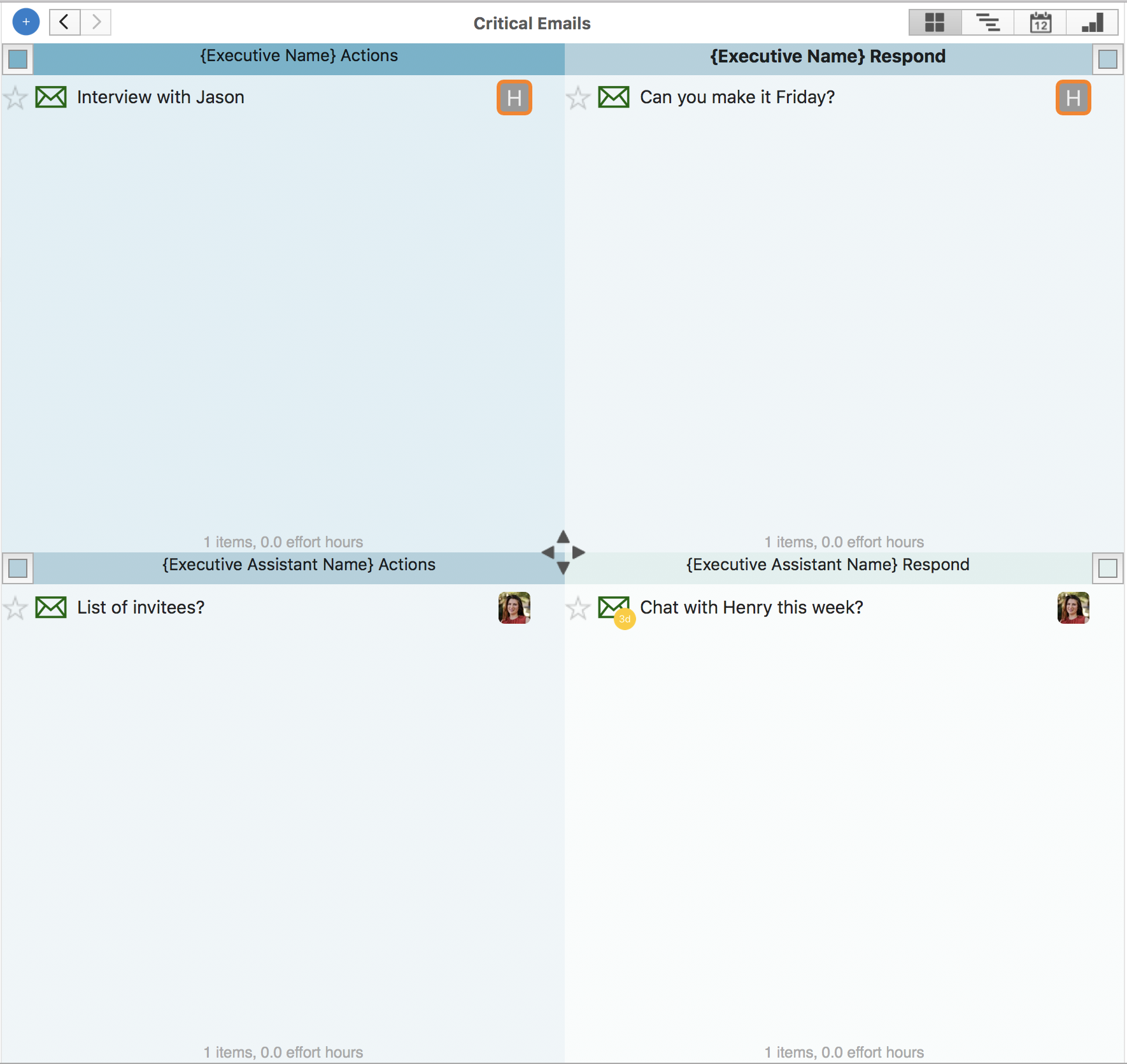 Executive assistant email organization template