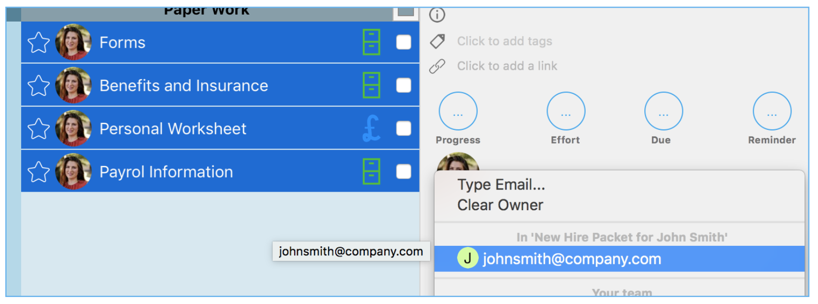 Creating a New Hire Packet in Priority Matrix by appfluence.com/productivity