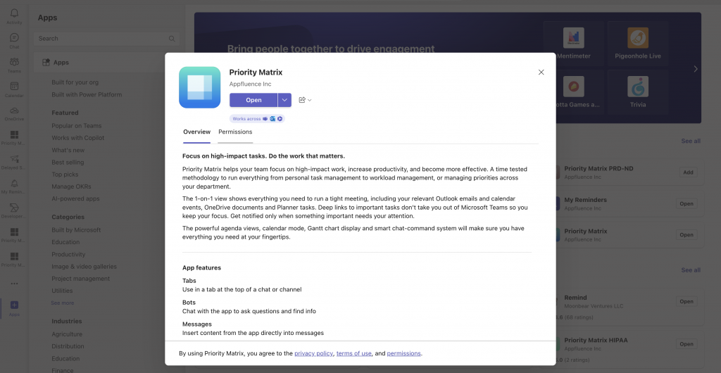 Installing Priority Matrix for Teams