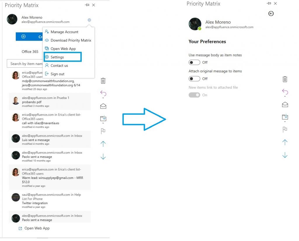 Priority Matrix outlook extension settings