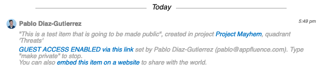 Message indicating that the item has been made public.