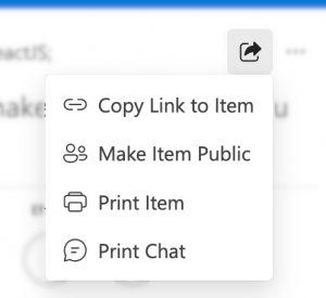 Opening an item's "share menu" lets you share it publicly