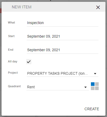 Adding a new item on the Calendar View