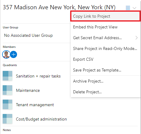 Copy Link to Project item feature