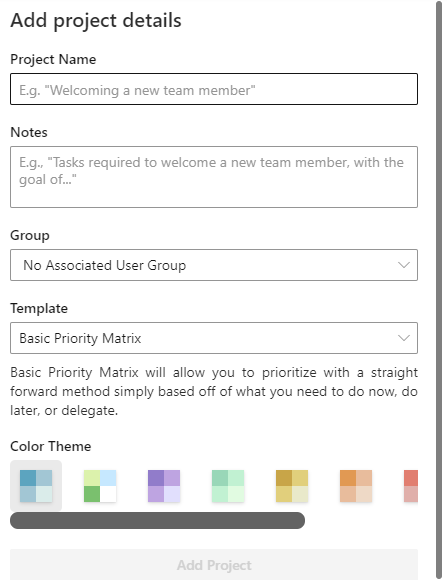 New blank project on Priority Matrix