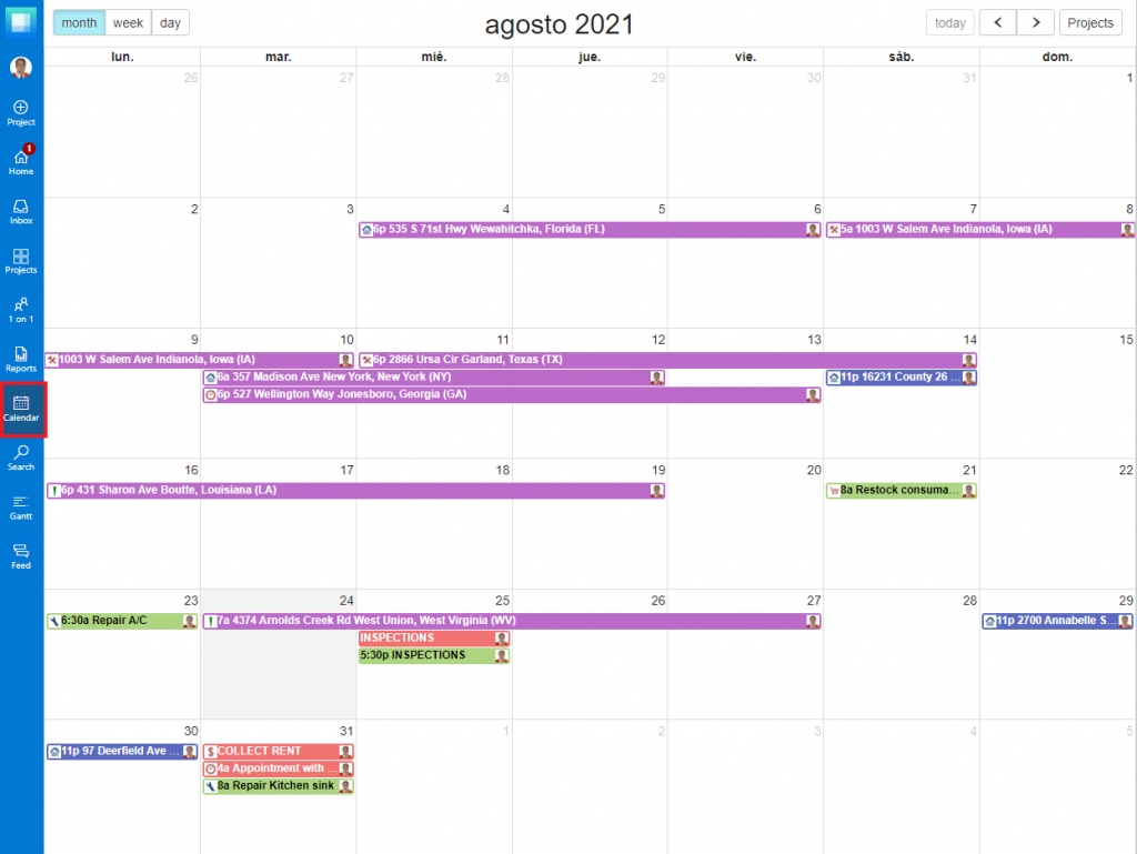 Example Priority Matrix Calendar with Property Management Projects