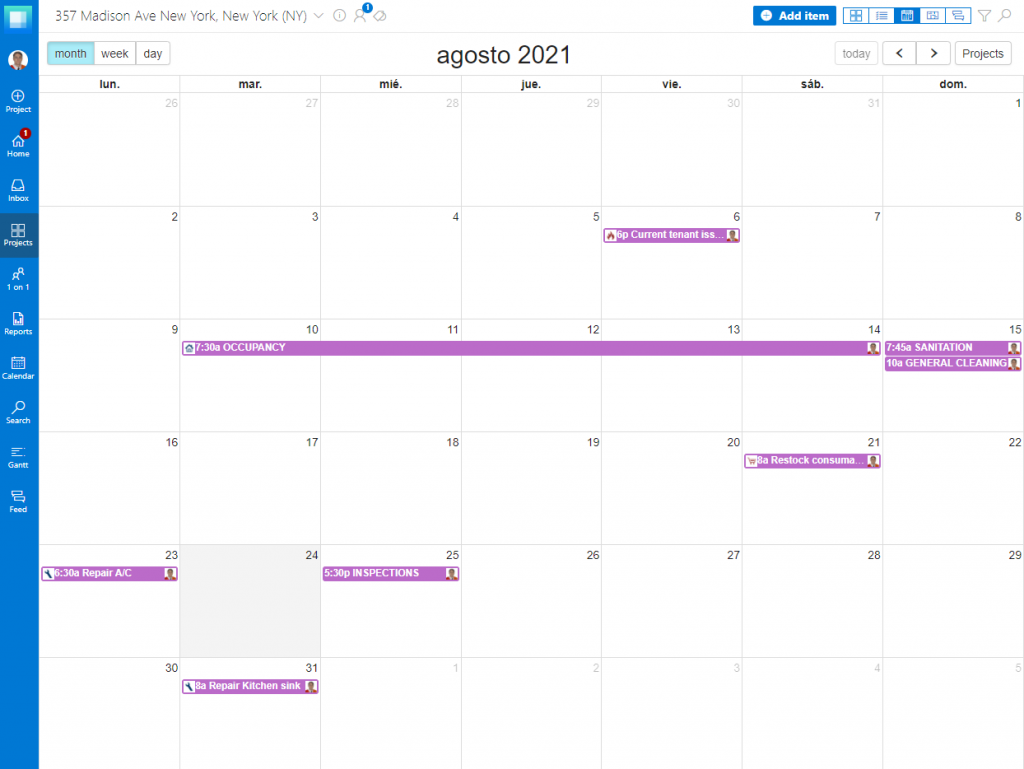 Priority Matrix Calendar view for Property Management Project example