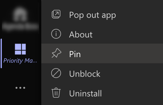 How to pin Priority Matrix to the left-side bar of Microsoft Teams, for easy access