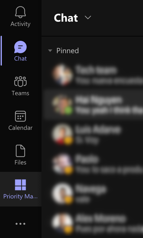 Priority Matrix pinned on the Microsoft Teams app bar.