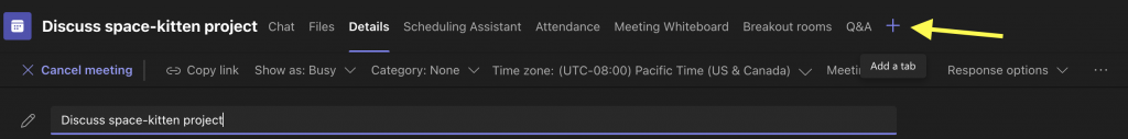 Adding a tab to a Teams meeting