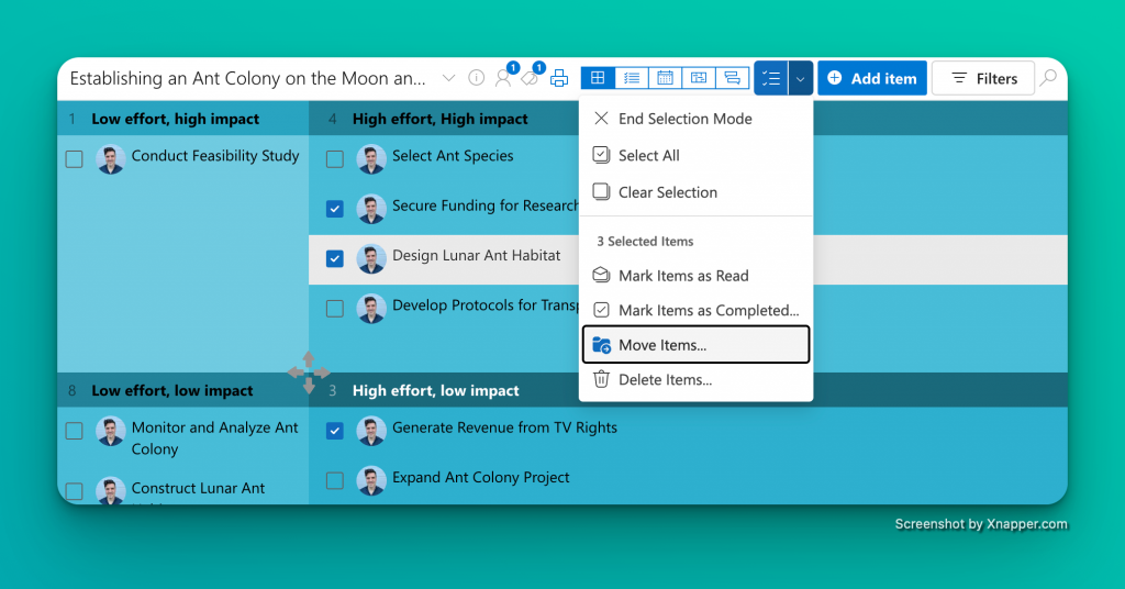 How to move selected items in Priority Matrix