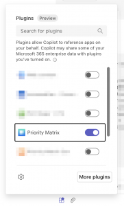 Enabling the Priority Matrix plugin for Microsoft Copilot