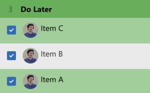 Items being selected in Priority Matrix