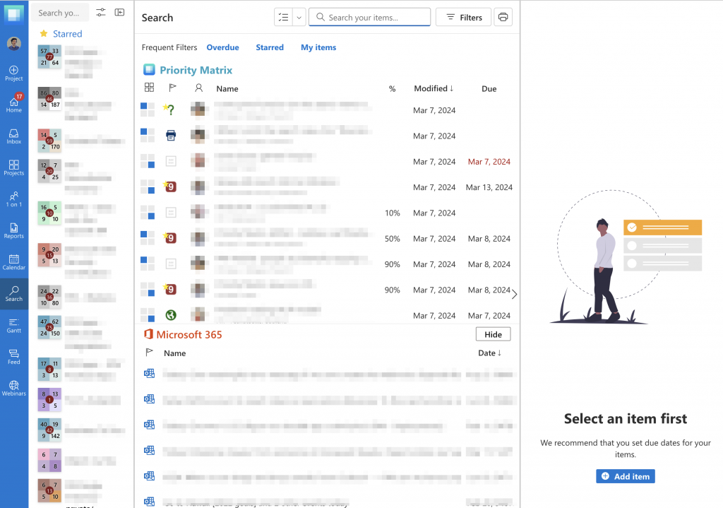 The Priority Matrix master list is now under the search view.