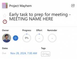 Sample task created to prepare for an upcoming event